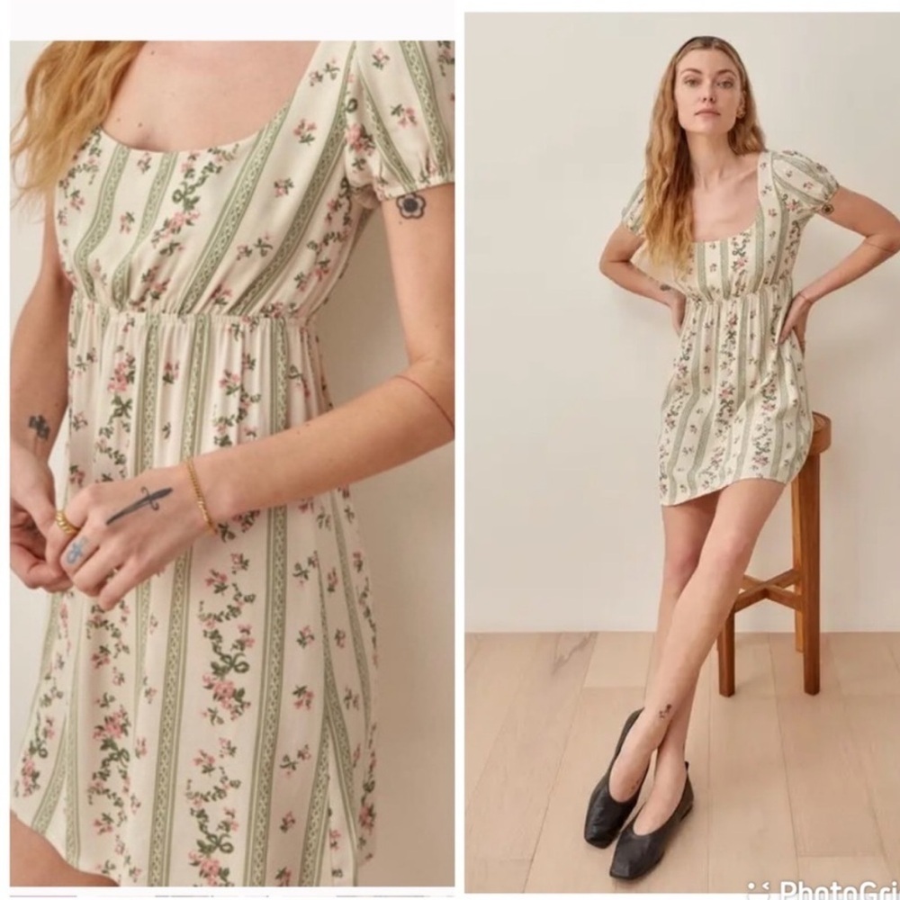 Reformation Zello Floral Mini Dress in Heath